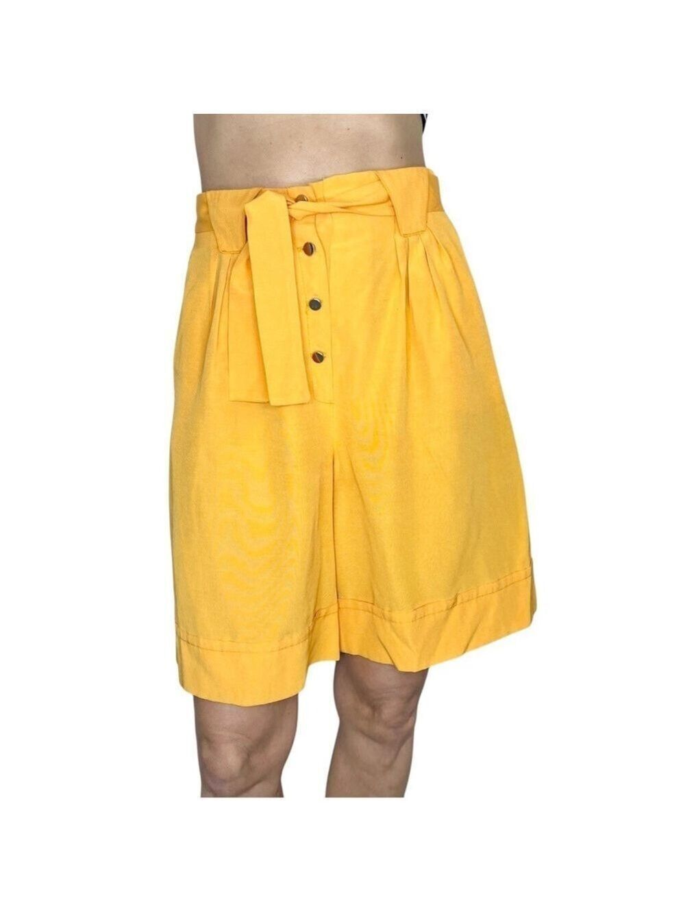 Vintage 80s union made high waist pleated orange tie waist long knee shorts 5/6